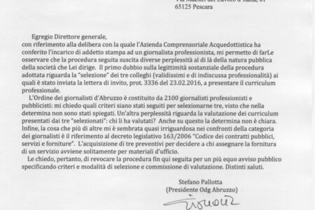 CONFERIMENTO INCARICO ADDETTO STAMPA ACA SPA, ODG CHIEDE AVVISO PUBBLICO