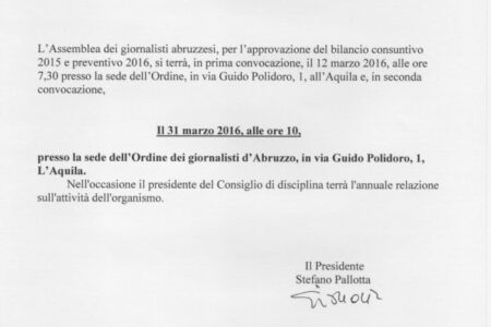 Odg: Convocazione assemblea bilancio 2016
