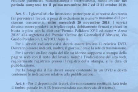 PREMIO POLIDORO: PRESENTATO BANDO XVII EDIZIONE
