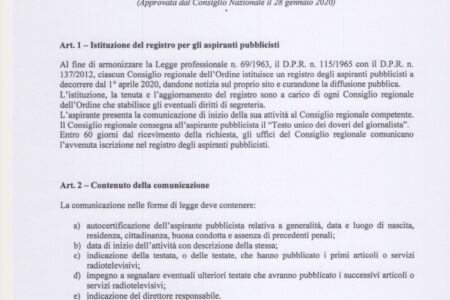 ASPIRANTI PUBBLICISTI: DAL 1 APRILE ISTITUITO REGISTRO