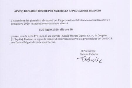 ASSEMBLEA BILANCIO: CAMBIO DI SEDE PER SECONDA CONVOCAZIONE