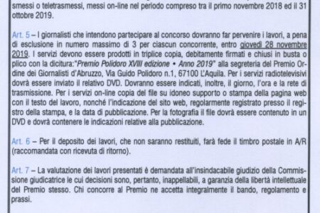 PREMIO POLIDORO: BANDO XVIII EDIZIONE