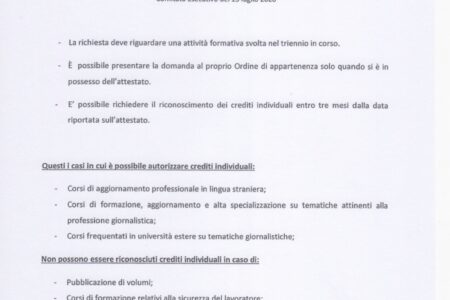 FORMAZIONE: CRITERI GENERALI PER APPROVAZIONE CREDITI INDIVIDUALI